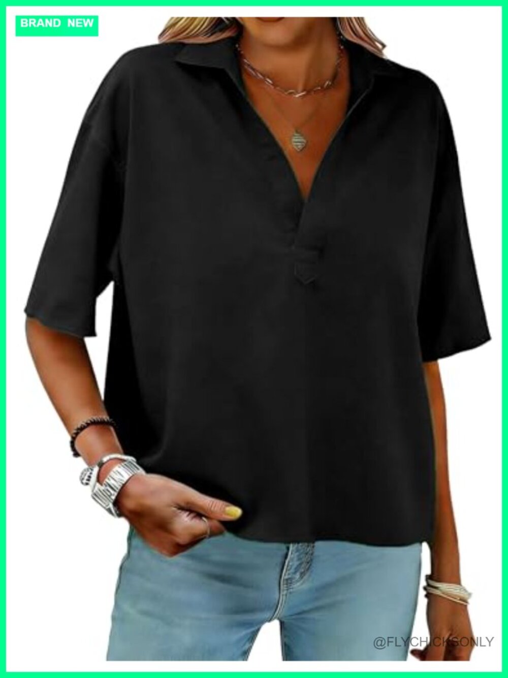 Womens V Neck Short Sleeve Blouse Loose Casual Shirt